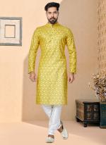 Dhupion Silk Yellow Festival Wear Printed Readymade Kurta Pajama